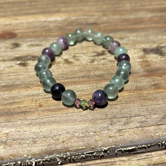 Elegant Multicolor Beaded Bracelet fluorite 7” with Swarovski beads - Picture 1 of 5